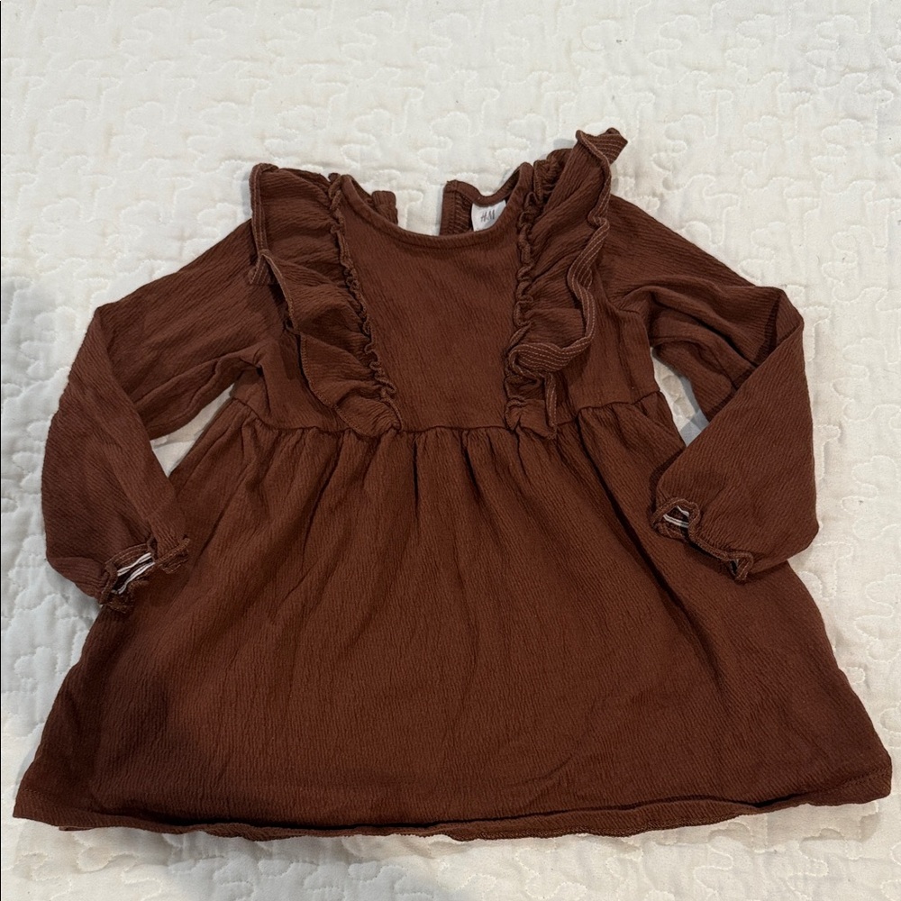 H&M Brown Ruffled Long Sleeve Girls Dress